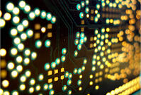 Blinking yellow, green, and white lights